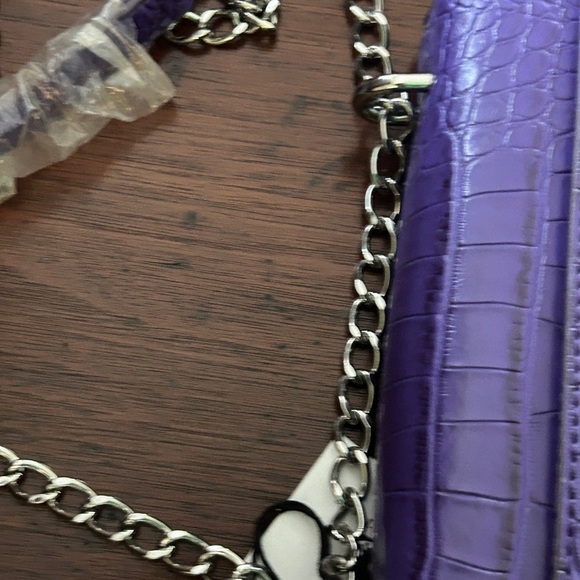Purple Croc Embossed Bag Silver Shoulder Chain Bag NEW With Tags MOD Hexagon - Picture 9 of 12
